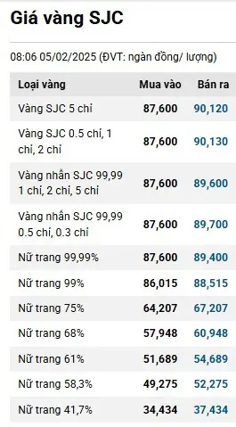 Giá Vàng Công Ty Hôm Nay