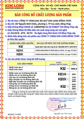 Giá Vàng Kim Long Đồng Tháp Hôm Nay