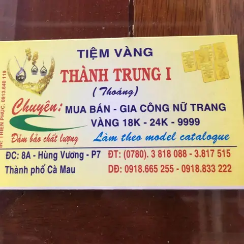 Giá Vàng Thành Trung Cà Mau Giá Vàng Thành Trung Cà Mau