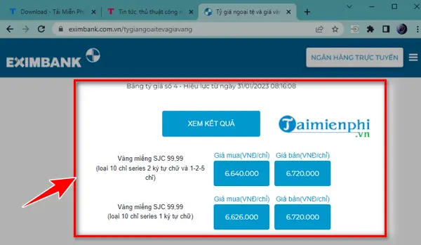 Tỷ Giá Vàng Eximbank