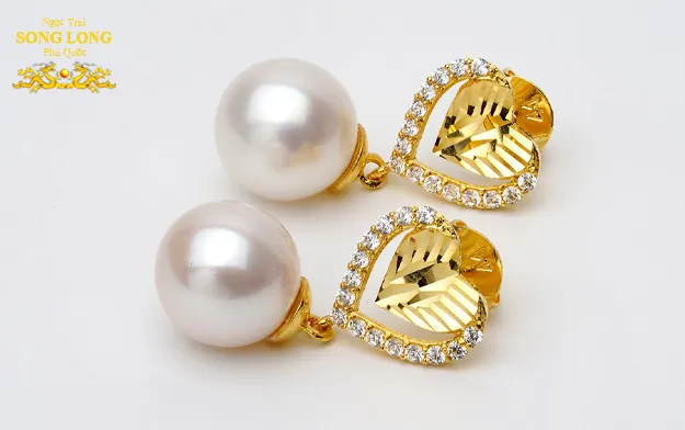 Bông Tai Ngọc Trai Dài Vàng 18k