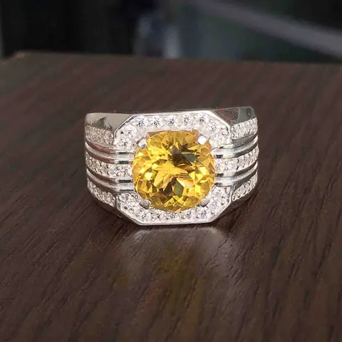 Nhẫn Bạc Nam Đá Thạch Anh Vàng
