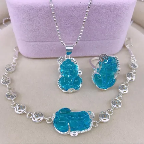 Nhẫn Tỳ Hưu Màu Xanh Nước Biển